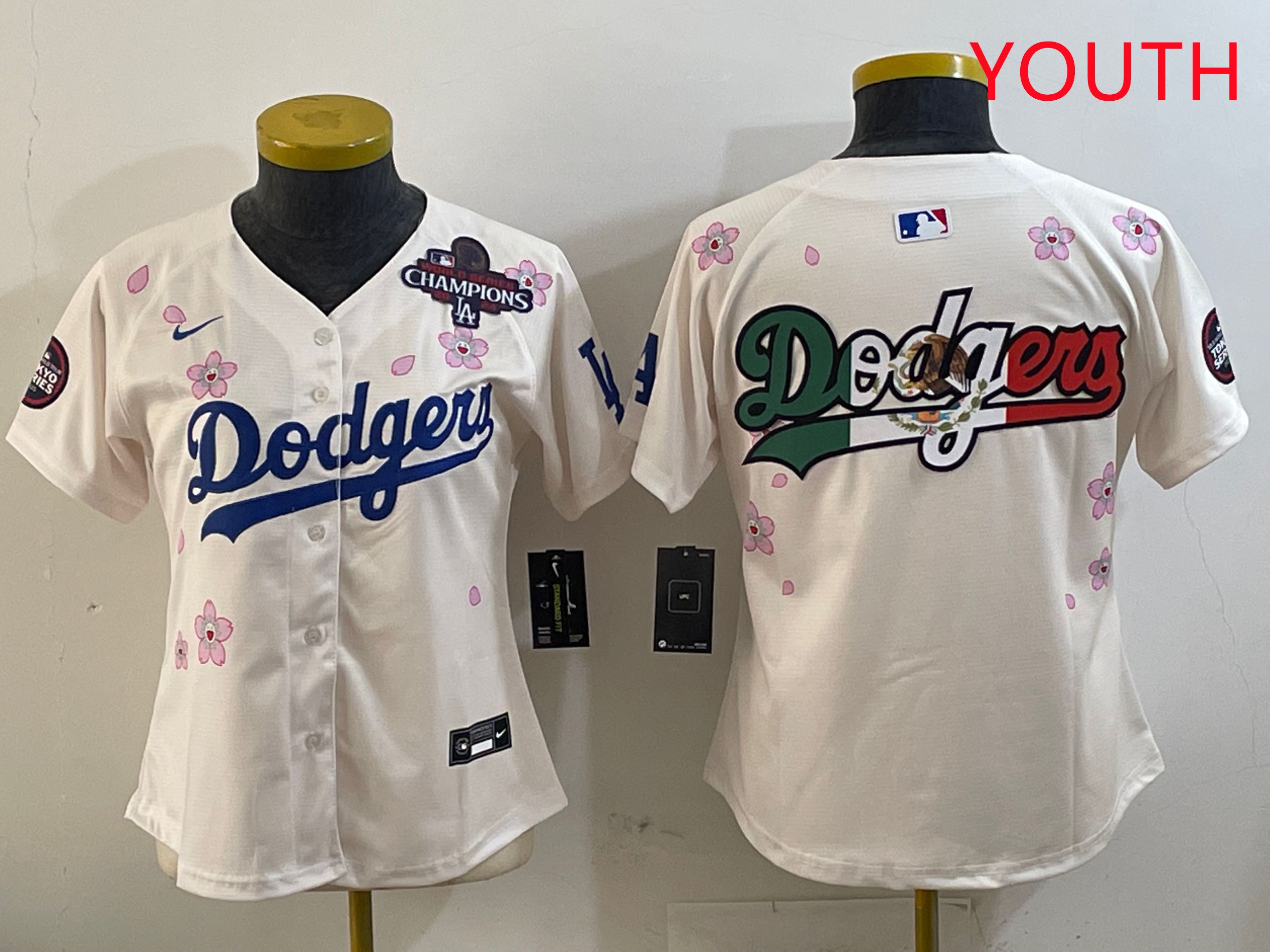 Youth Los Angeles Dodgers Blank Cream Sakura Edition 2025 Nike MLB Jersey style 8